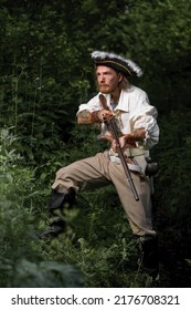 Sea Robber Ship Captain Armed Pirate Goes Through Jungle. Concep