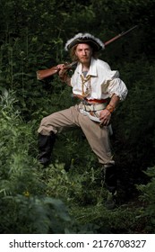 Sea Robber Ship Captain Armed Pirate Goes Through Jungle. Concep