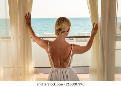 Sea room open blonde view window coast mediterranean vacation travel, for luxury lifestyle from summer from rest girl, bedroom happy. Coastline european riviera, - Powered by Shutterstock