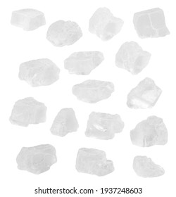 Sea Salt Crystals Close Up, Macro. Isolated On White