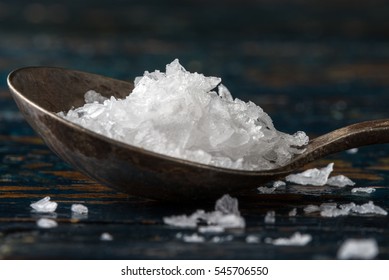 Sea Salt Flakes On A Vintage Spoon