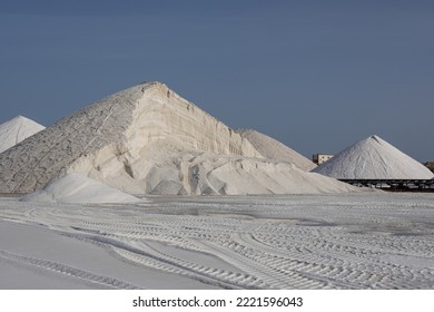 Sea salt mountains at salt mining industry of Torrevieja, Spain