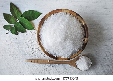 Sea Salt On Wooden Background