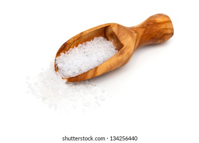 Sea Salt In A Scoop Isolated On White Background