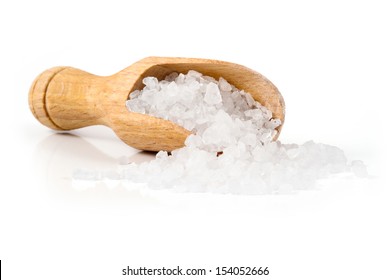 Sea Salt With A Spoon Isolated On White Background