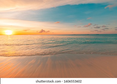 Sea sand sky concept, sunset colors clouds, horizon, horizontal background banner. Inspirational nature landscape, beautiful colors, wonderful scenery of tropical beach. Beach sunset, summer vacation - Shutterstock ID 1606553602