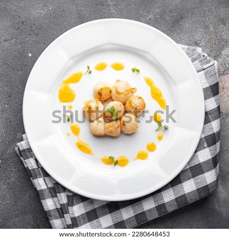 sea scallop fresh seafood fried meal food snack on the table copy space food background rustic top view