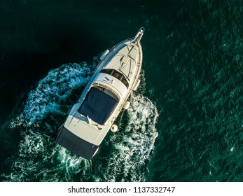 Sea Service Team In Fast Speed Motor Boat Top Overhead View