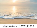 Sea shells on sand. sea waves  on the golden sand at beach