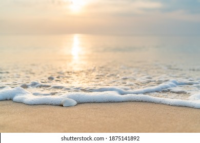 Sea shells on sand. sea waves  on the golden sand at beach - Shutterstock ID 1875141892