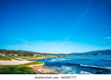 Sea Side Next To Pebble Beach Golf Course 18th Hole Green & Bunker