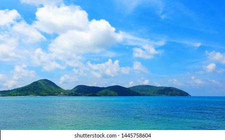 Sea and sky background. Sea view from tropical beach with sunny sky. Summer paradise beach of Thailand. Tropical shore. Tropical sea in Thailand. Exotic summer beach with clouds on horizon. Ocean beac - Shutterstock ID 1445758604