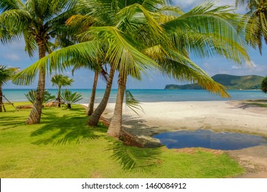 Sea and sky background. Sea view from tropical beach with sunny sky. Summer paradise beach of Thailand. Tropical shore. Tropical sea in Thailand. Exotic summer beach with clouds on horizon. Ocean beac - Shutterstock ID 1460084912