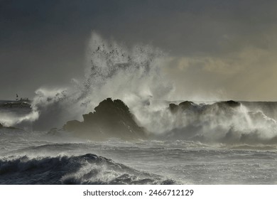 Sea spray at sunset. Northern portuguese rocky coast. - Powered by Shutterstock