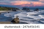 Sea stacks on Bandon beach on the Oregon coast at sunrise