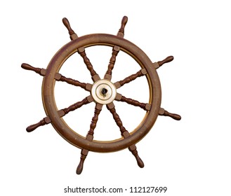 Isolated Vintage Wooden Brass Ships Steering Stock Photo (Edit Now ...