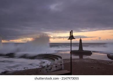 Sea Storm Bajamar, Tenerife, Canary Islands. Spain