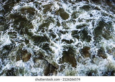 Sea Stormy Waves With Foam In A Storm Top View