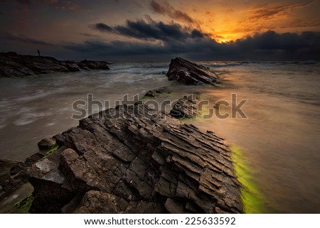 Sea sunrise at the Black Sea coast near Sinemoretz, Bulgaria
