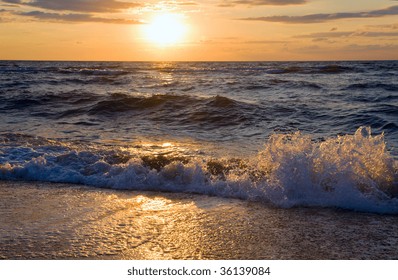 Sea  Sunset Surf Great Wave Break On Coastline