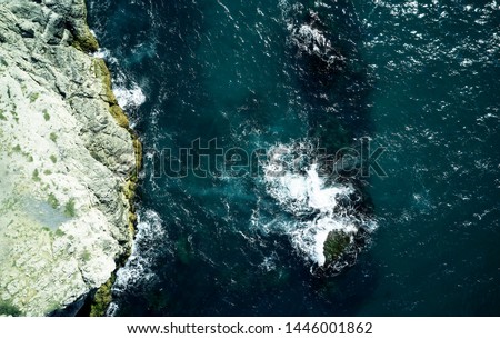 Similar – Luftaufnahme von Felsen an der Küste der Costa Brava, Spanien.