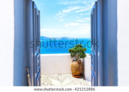 Sea view and architecture in Thira, Santorini, Greece