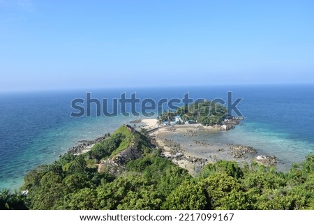 a sea view in the batubara district named salanamo island. This photo was taken from the top of the lighthouse on the island