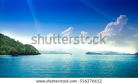 Sea view with clouds on horizon. Travel tropical island resort at ko chang island,Thailand.
