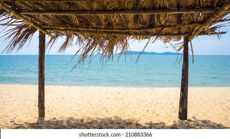 Sea View From Inside A Bamboo Hut At The Beach