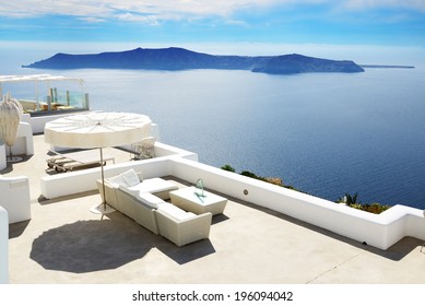 The Sea View Terrace At Luxury Hotel, Santorini Island, Greece