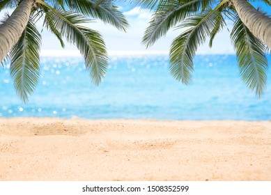 Sea view tropical beach with sand in summer,for product placement.