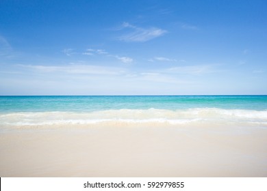 Sea View From Tropical Beach With Sunny Sky.Summer Paradise Beach Of Phuket Island.Exotic Summer With Clouds On Horizon.