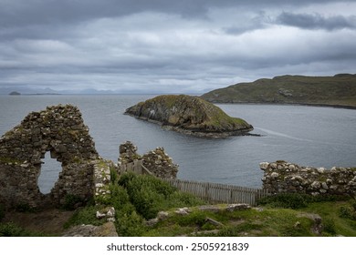 Sea views, rocky islands and ancient ruins a true experience on the island, Isle of Skye, Scotland - Powered by Shutterstock