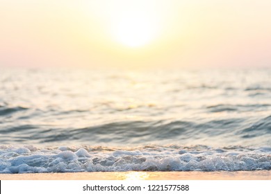 Sea Water Along The Beach Along The Wind Waves. Blow Things Up. Feel The Wash Off The Restart. And Relaxation  Using As Background  Travel Concept With Copy Spaces For Your 