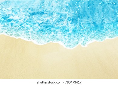 Sea Wave On The Sunny Sandy Beach.  View From Top.