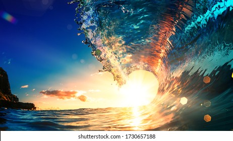 Sea wave surfing ocean lip shorebreak crest in Hawaii