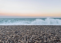 Sea Wave, Tide And Pebble Beach Background, Landscape