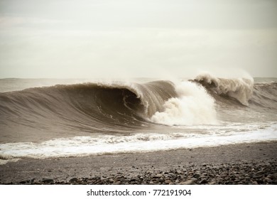  Sea Wave Is Twisted During A Storm. Toned Photo.