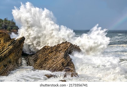 Sea waves break on coastal rocks. Waves break on rocks. Sea surf. Sea waves of sea surf