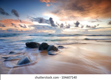 Sea Waves Lash Line Impact Rock On The Beach