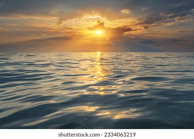 Sea waves low angle view, sunset shot. Beautiful nature composition. Element of design.