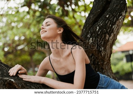 sea woman vacation relax lifestyle smiling nature sitting tree sunny sky