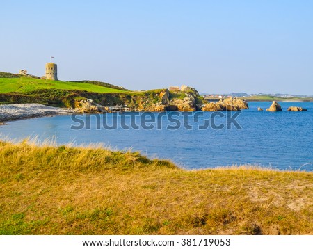 Seacoast and view of the gulf. Landscape on the Guernsey, Channel Islands