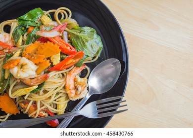 Seafood Drunken Spaghetti Or Phad Kee Mao Spaghetti