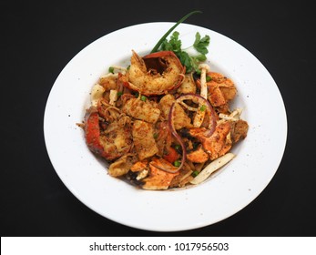 Seafood Mix Platter In Spicy Cajun Spices Sauce - Lobster, Crab, Squid And Shrimp- Super Delicious And Great Smell