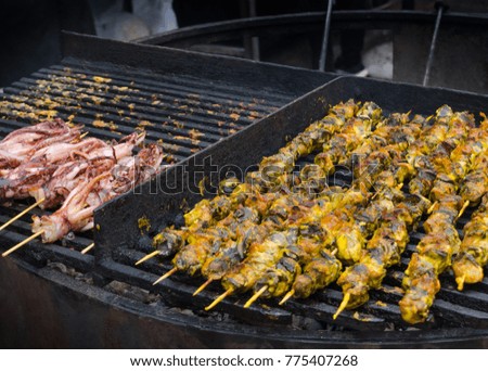 seafood on the grill, street food