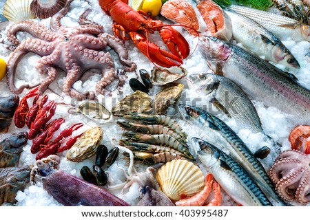 Seafood on ice at the fish market