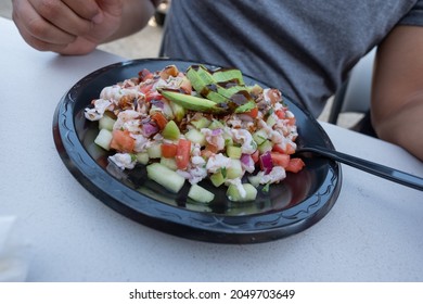 Seafood On Plate With Fresh Vegtables