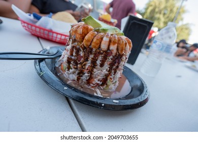 Seafood On Plate With Fresh Vegtables