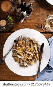 Seafood Pasta With Clams, Fresh Pasta Linguine In A Bowl